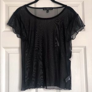 NWT Sheer Black Lettuce Edge Tee